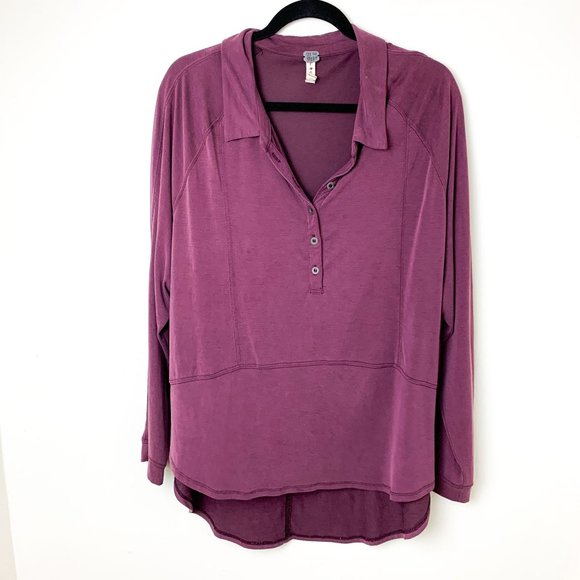 We the Free Free People hi-low purple collared oversized long sleeve top S - Picture 2 of 10